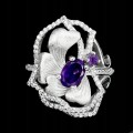 Silberring mit natürlichen Amethysten - 15 Blüten