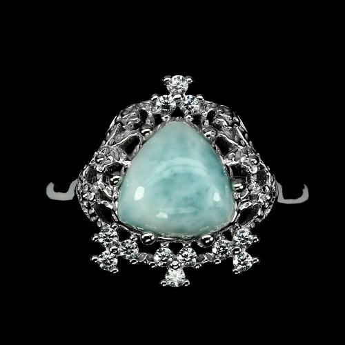 Naturring mit Larimar-Zirkonia, 925 18,5