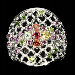 Silberring mit Granat-Saphiren 925 16