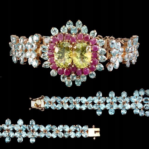 Silbernes Armband mit Rubin- und Zirkon quarz