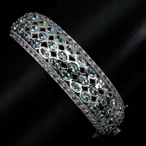 Silbernes Armband mit natürlichen Aquamarin-Tansaniten