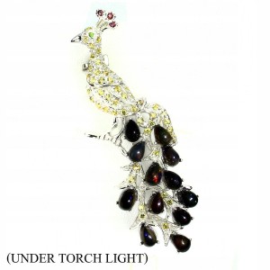 Silberbrosche Opale Diopsid Granat Saphire