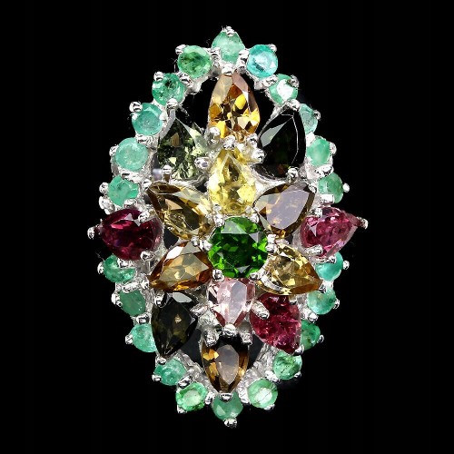Ring 925 Turmalin Diopside Smaragde 15.5