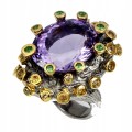 Amethyst-Silberring, Saphire, Granat, 14,5
