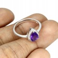 Natürlicher Amethystring, Silber 925 16