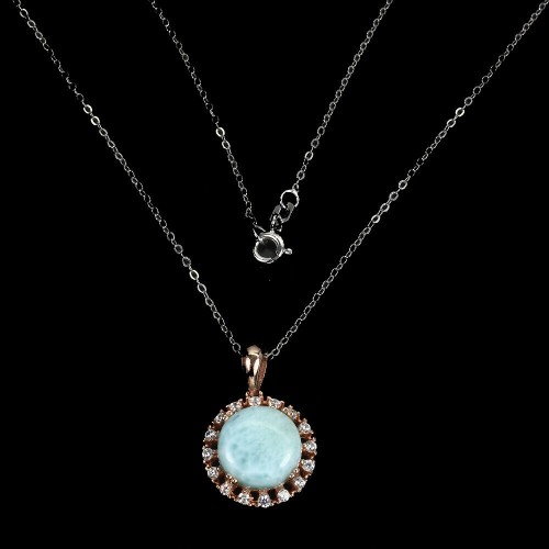 Silberne Larimar-Zirkonia-Halskette, natur 12