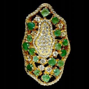 Ring natürliche Smaragde Zirkonia 925 Größe 14,5