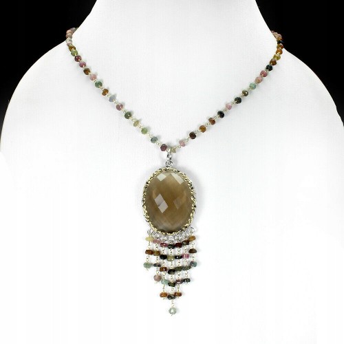 Halskette Rauchquarz 70ct Turmalin zertifiziert