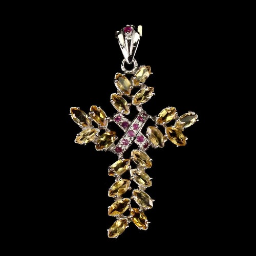 925 vergoldeter Anhänger Citrin Rubine Sterlingsilber