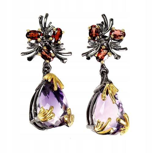 Ohrringe Silber 925 Amethyste natürliche Granate
