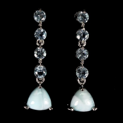 Silberne natürliche Larimar Topas Ohrringe 925 2