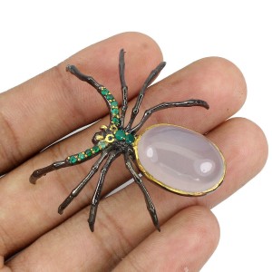 Silberbrosche Rosenquarz Aventurin Saphire