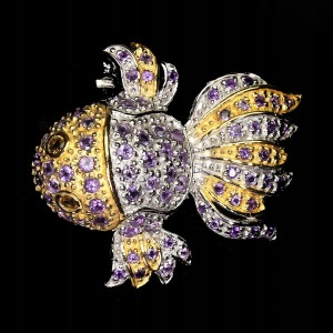 Silberbrosche Amethyste Turmaline 925 natur