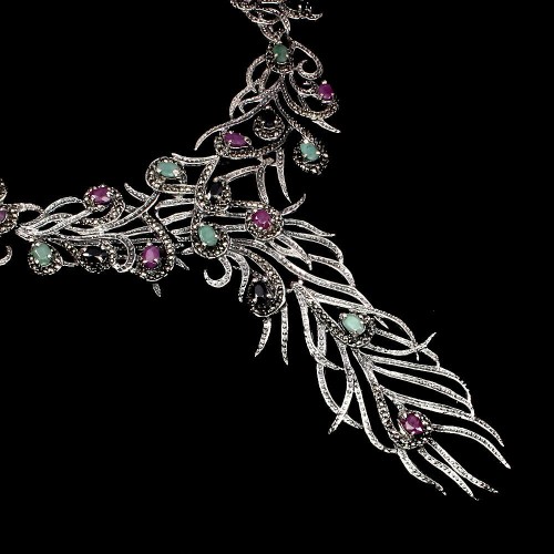 Halskette Smaragde Markasit Saphire Silber 925