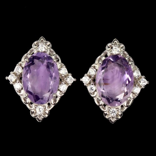 Silberohrringe 925 Zirkonia natürliche Amethyste 8