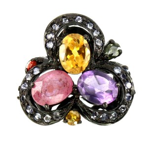 Ring natürliche Amethyste Silber 925 Größe 18