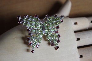 Schmetterling Brosche Peridot (Olivin) Granat 925