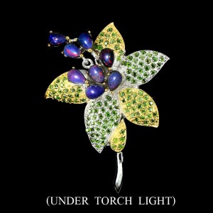 Brosche Silber Opalen 925 natürliche Diopside