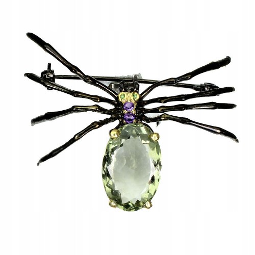 Silberbrosche mit natürlichen Amethysten 925 Spinne