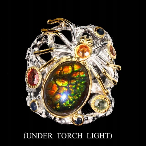 Ring Ammolit Saphire Silber 925 natur Größe 18