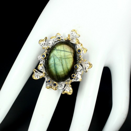 Labradorit Ring 32,92 ct Saphire Größe 16,5
