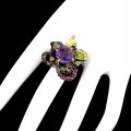 Schöner Ring natürliche Diopsid Amethyste 925