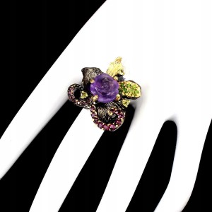 Schöner Ring natürliche Diopsid Amethyste 925