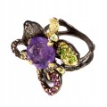 Schöner Ring natürliche Diopsid Amethyste 925