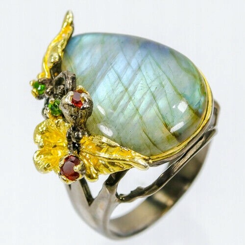 Labradorit Ring 23 ct Granat Diopsid Größe 15