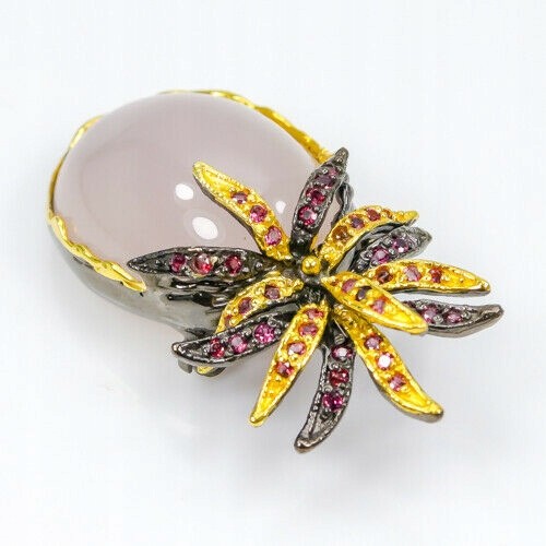 Silberbrosche Rosenquarz Rhodoliten