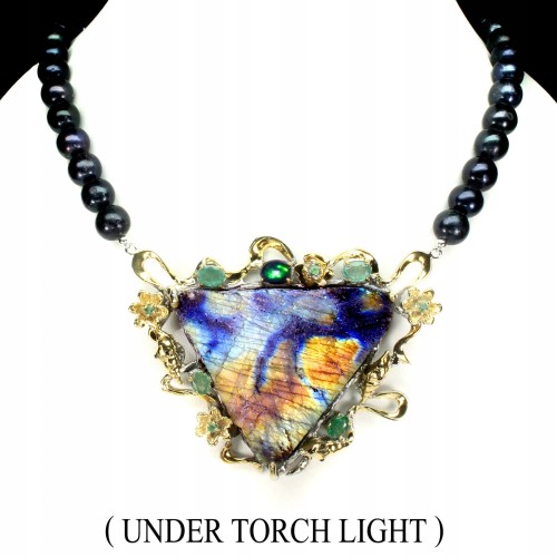 Halskette 925 Labradorit Opal Smaragde zertifiziert