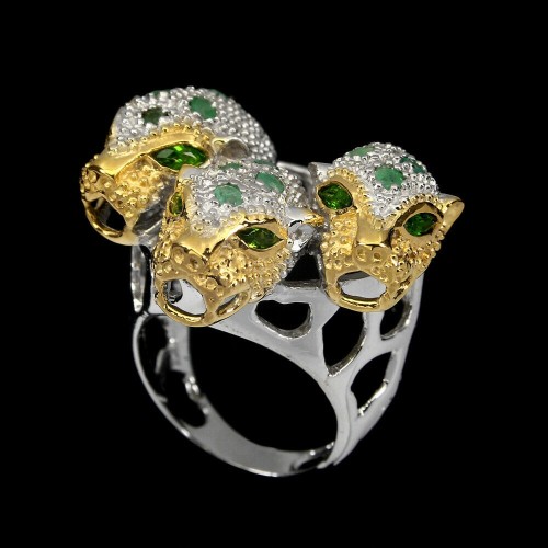 Ring Smaragde Silber 925 Diopsid Größe 16,5