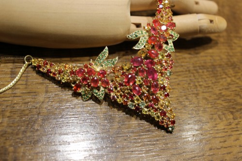 Silberhalskette Saphire Rubine Zertifikat