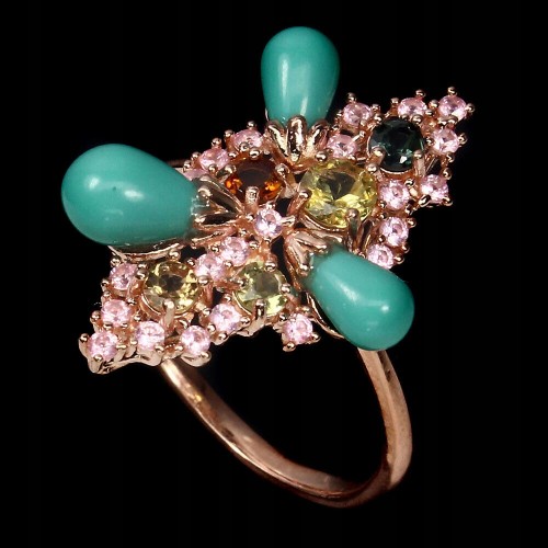 Silberring mit natürlichen Turmalinen 925 Größe 17