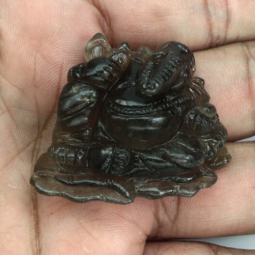 Ganeshi Figur Rauchquarz Stein Zertifikat