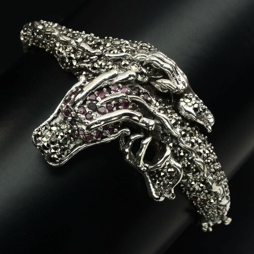 Silberarmband Drachen Rubine Markasit 2