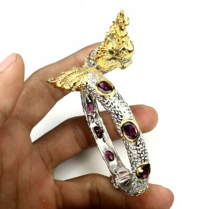 Diopsid Rhodolith Drachen Silberarmband