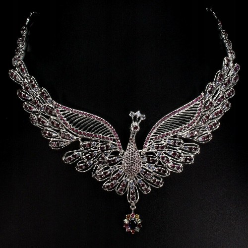 Pfau Halskette Amethyst Rubine zertifiziert