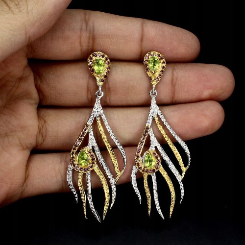 Wunderschöne natürliche Olivin Rhodolith Ohrringe