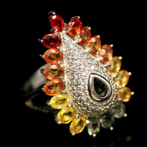 Silberring mit Saphiren und Zirkonia Größe 14