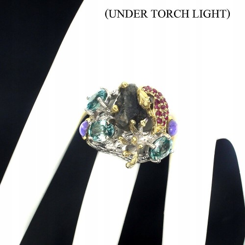 Natur Ring 925 Zirkone Rubine Größe 18,5