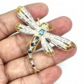 Silberne Libelle Brosche Saphire Topas Swiss Granate