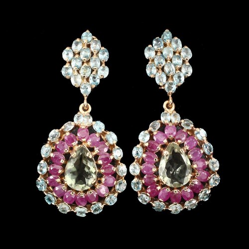 Ohrringe 925 Rubine Zirkone Quarz zertifiziert