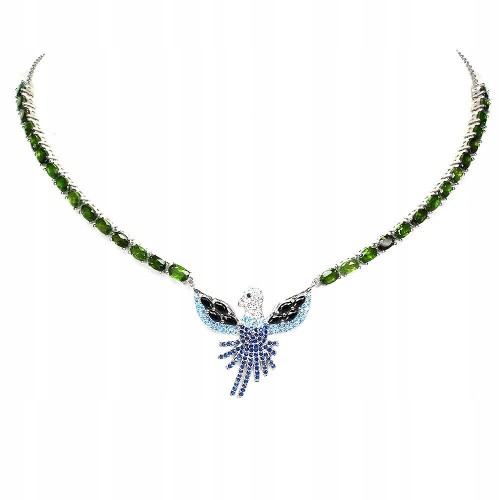 Sterling Silber Diopsid Halskette 925 Natur Vogel