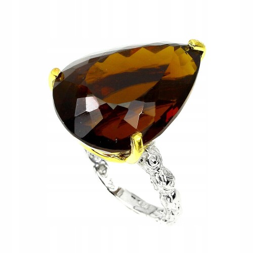 Ring 925 Quarz AAA Cognac 31,4 ct Größe 15,5