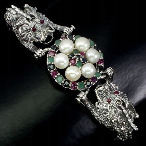 Armband natürliche Markasit Smaragde 925 Drache