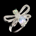 925 Silber Feueropal Ring Größe 16,5 Libelle
