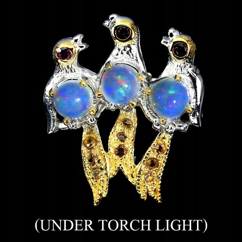 Brosche Silber Opale 925 natürliche Vogel Saphire