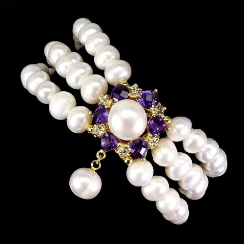 Armband natürliche Amethyste Perlen 925 Rubine