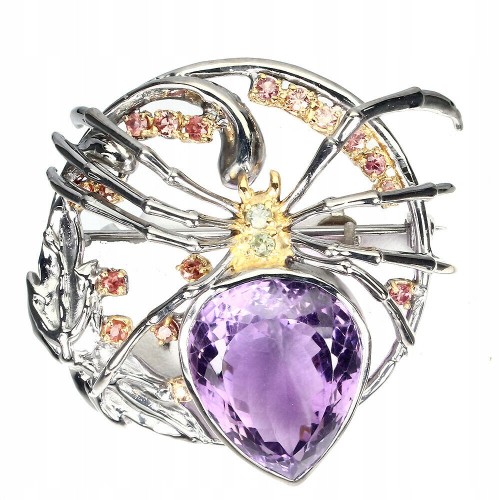 Brosche Natur 31,10 ct Amethyst Spinne Zertifiziert